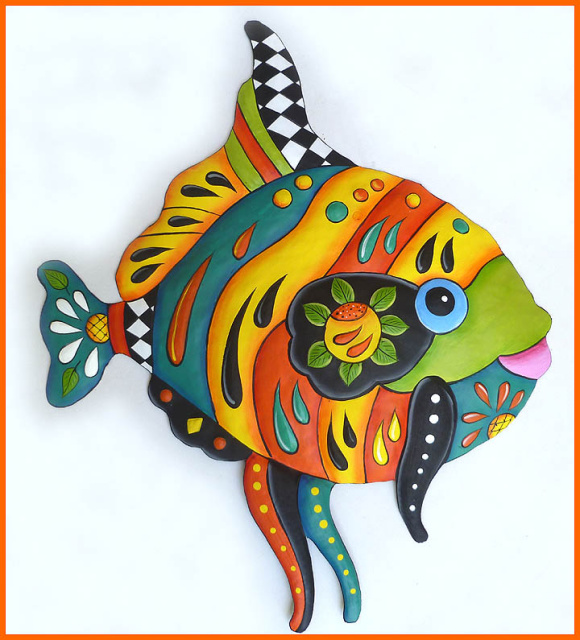 Brightly Hand Painted Metal Tropical Fish, Funky Art, Garden Decor, Metal Wall Art, Haitian Metal Wa